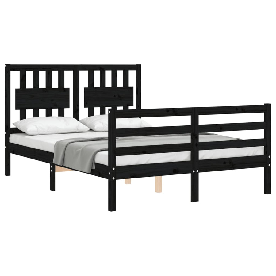 Bed Frame without Mattress Black 135x190 cm Solid Wood