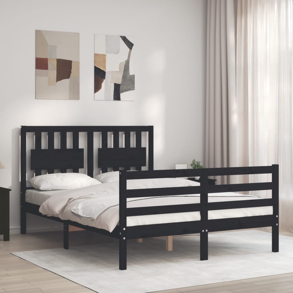 Bed Frame without Mattress Black 135x190 cm Solid Wood