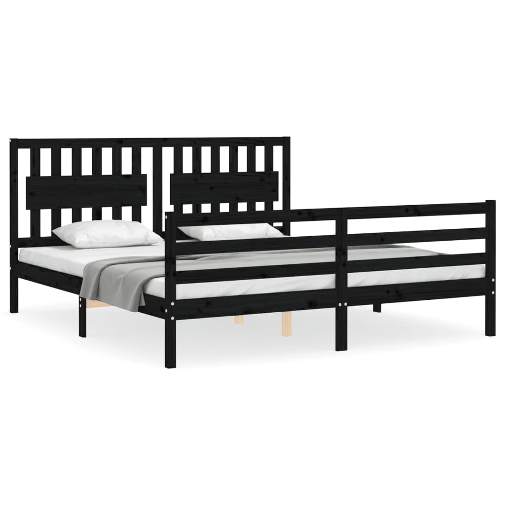 Bed Frame without Mattress Black 183x203 cm King Solid Wood
