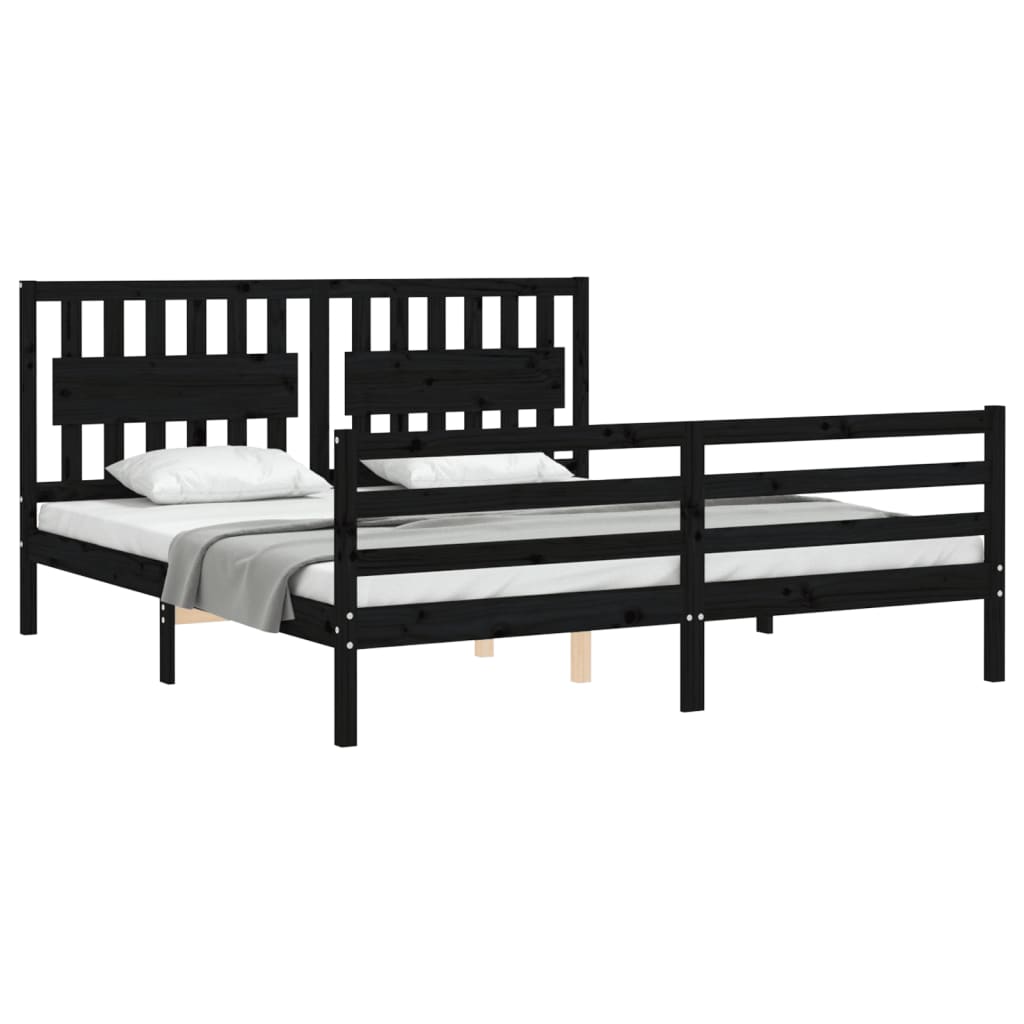 Bed Frame without Mattress Black 183x203 cm King Solid Wood