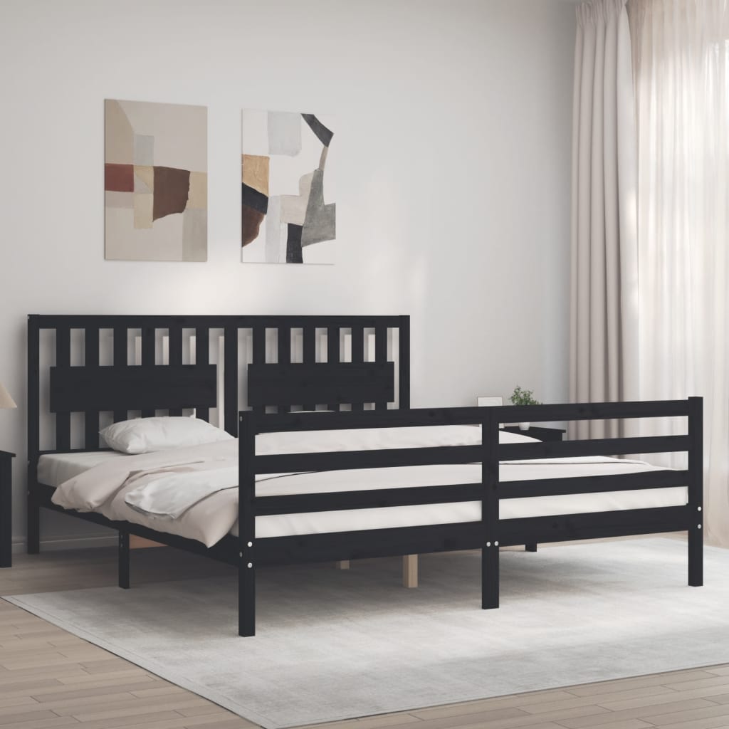 Bed Frame without Mattress Black 183x203 cm King Solid Wood