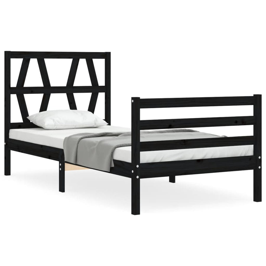 Bed Frame without Mattress Black 90x190 cm Solid Wood