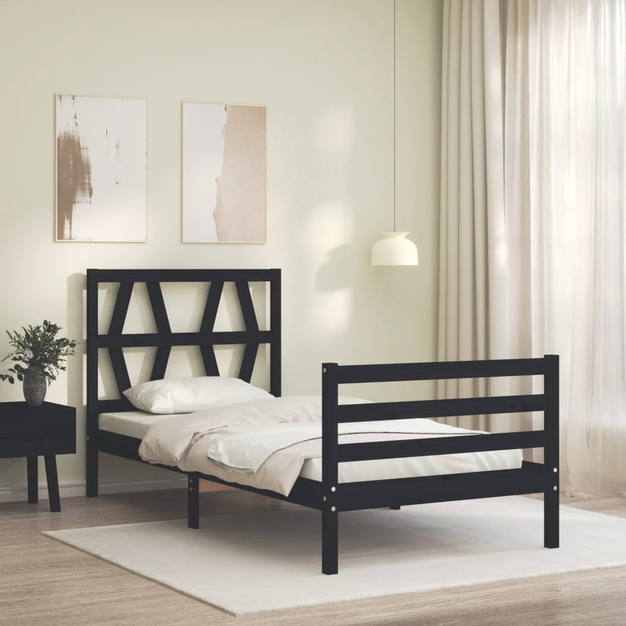Bed Frame without Mattress Black 90x190 cm Solid Wood
