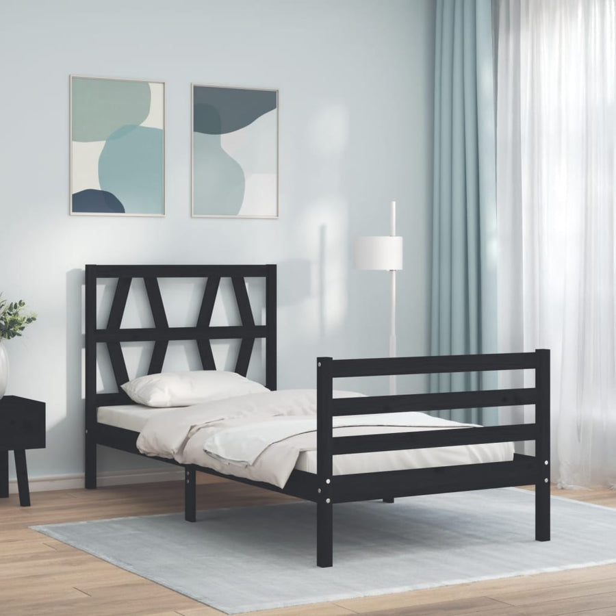 Bed Frame without Mattress Black 90x190 cm Solid Wood
