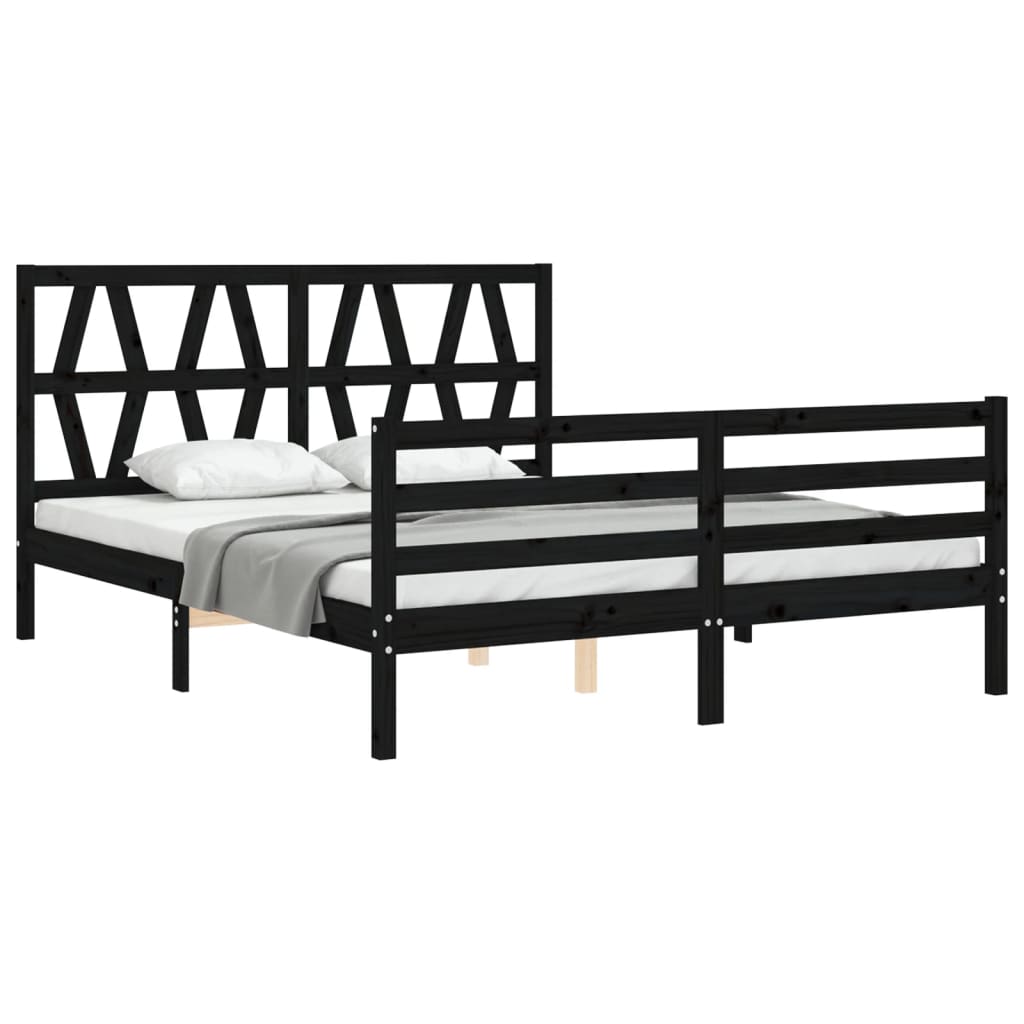 Bed Frame without Mattress Black 150x200 cm Solid Wood
