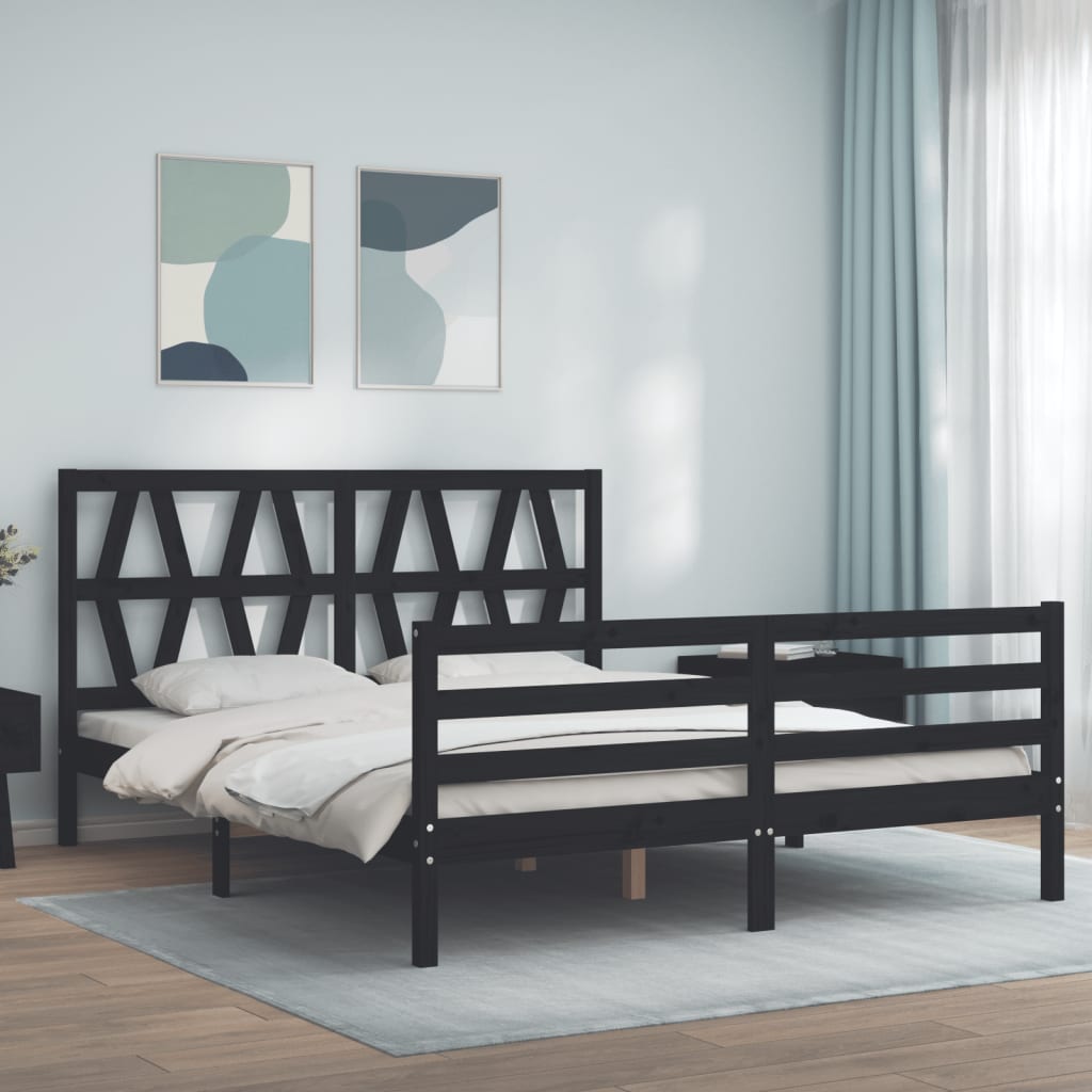 Bed Frame without Mattress Black 150x200 cm Solid Wood