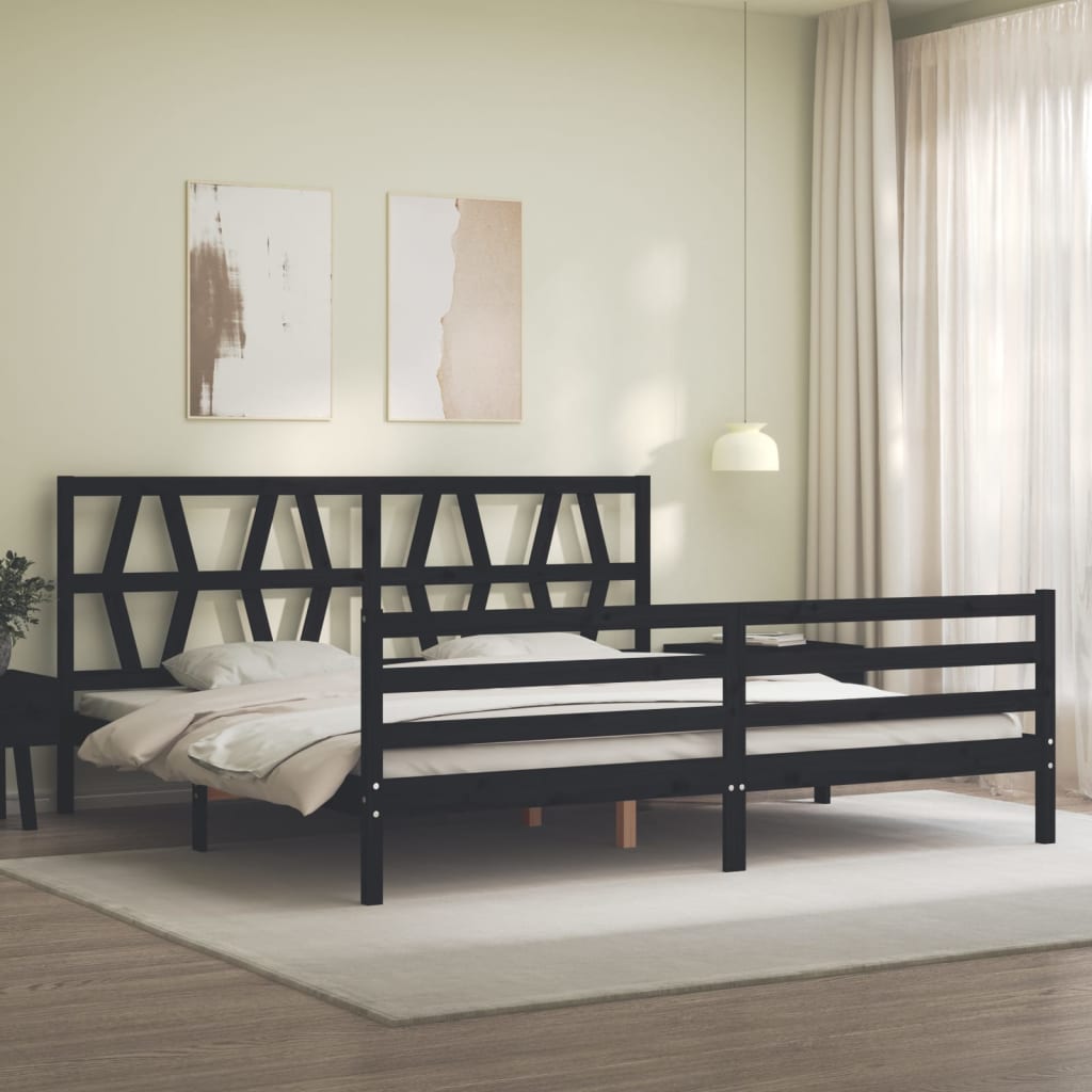 Bed Frame without Mattress Black 183x203 cm King Solid Wood