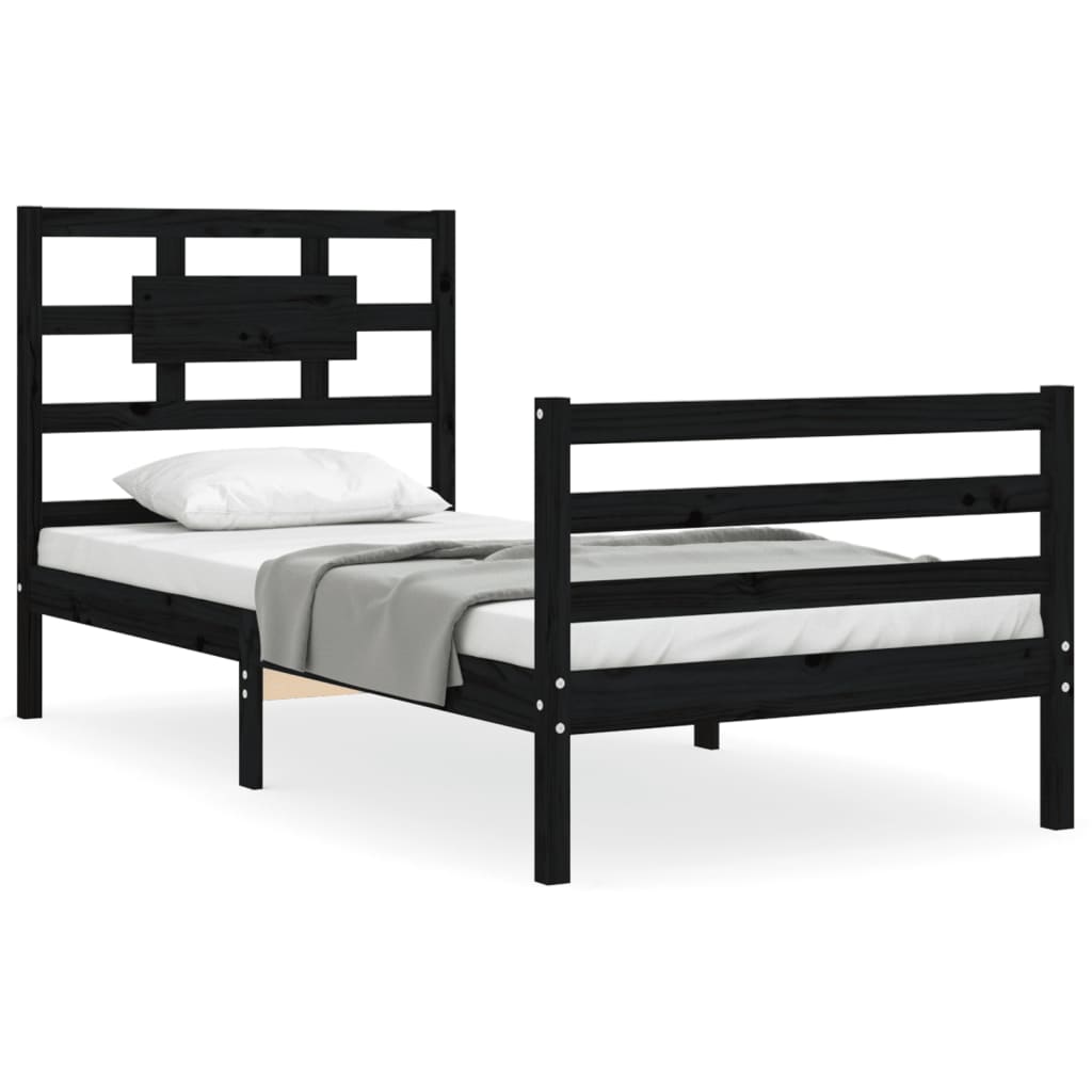 Bed Frame without Mattress Black 90x190 cm Solid Wood