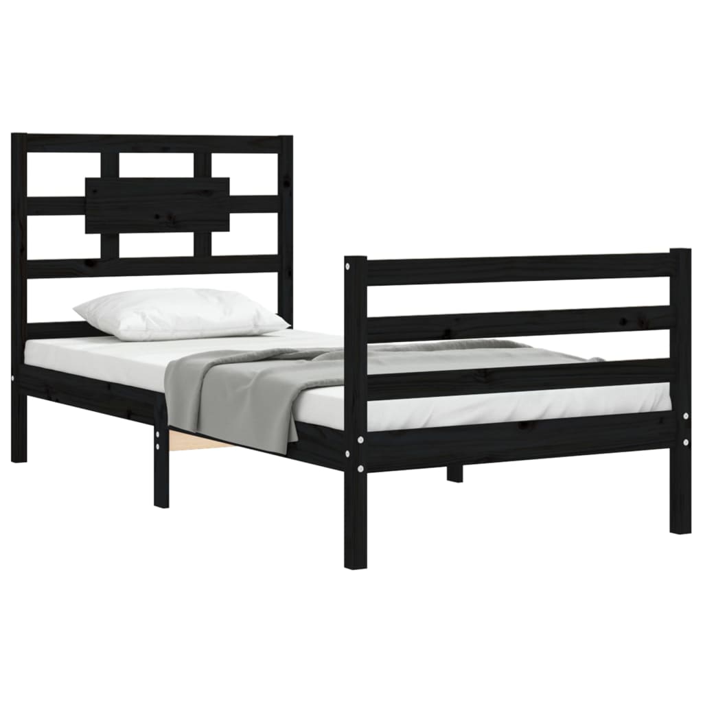 Bed Frame without Mattress Black 90x190 cm Solid Wood