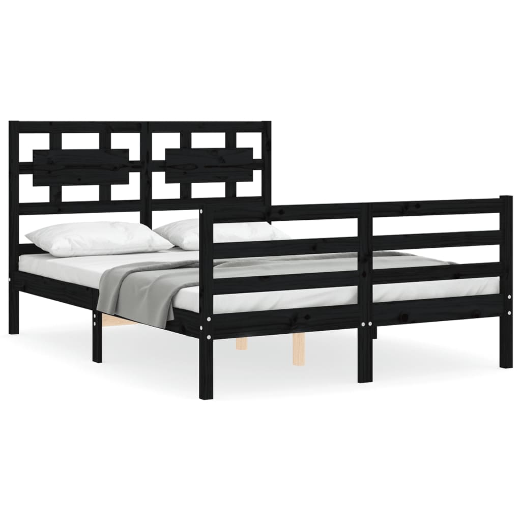 Bed Frame without Mattress Black 135x190 cm Solid Wood