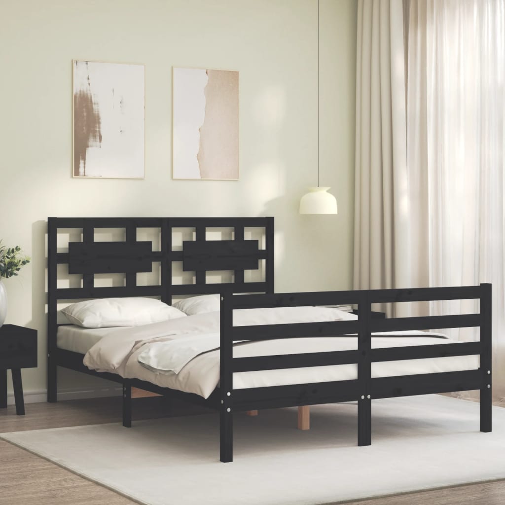 Bed Frame without Mattress Black 135x190 cm Solid Wood