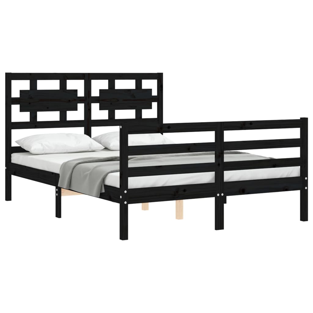 Bed Frame without Mattress Black 135x190 cm Solid Wood