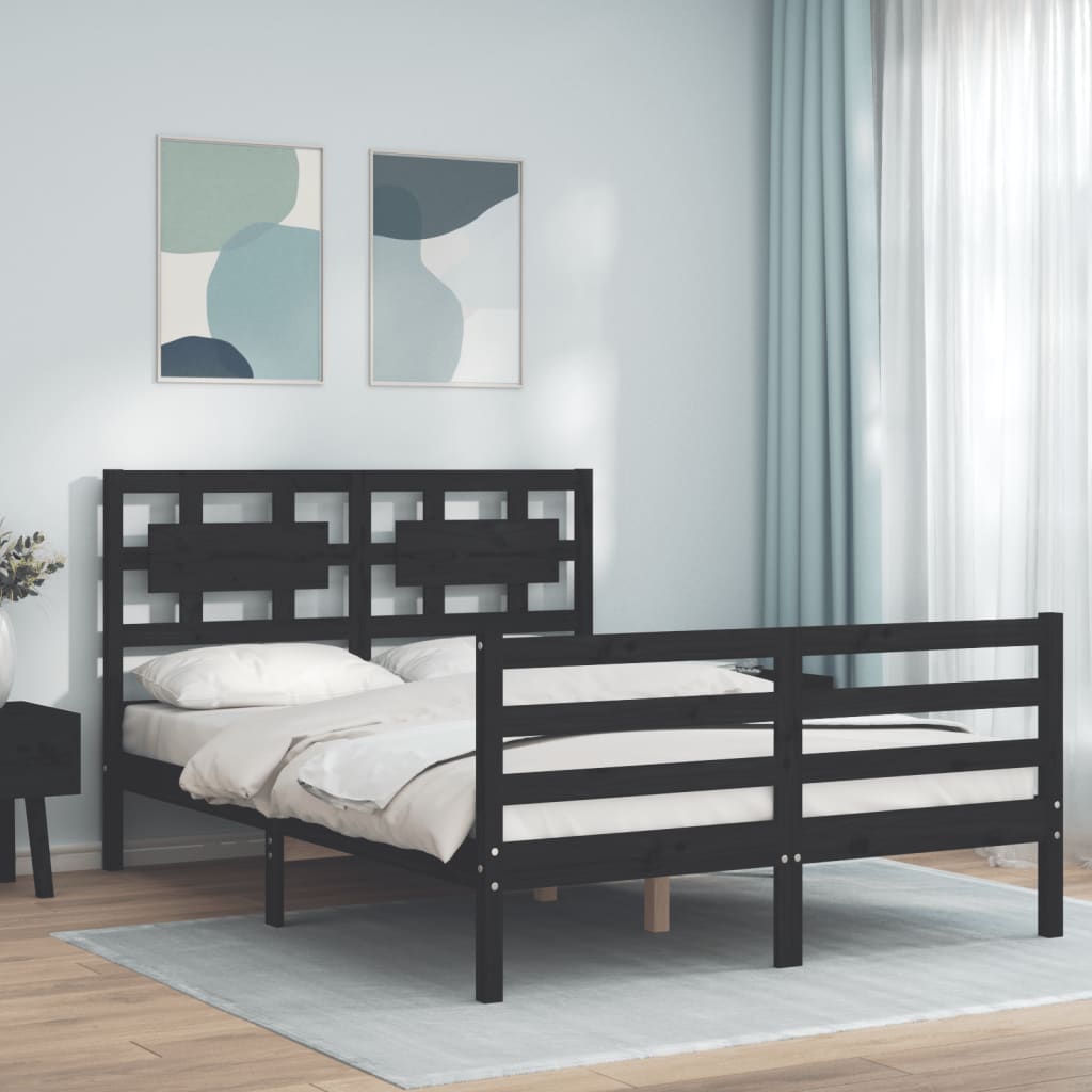 Bed Frame without Mattress Black 135x190 cm Solid Wood