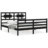Bed Frame without Mattress Black 150x200 cm Solid Wood - Front View