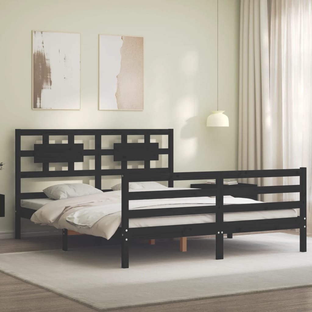 Bed Frame without Mattress Black 150x200 cm Solid Wood