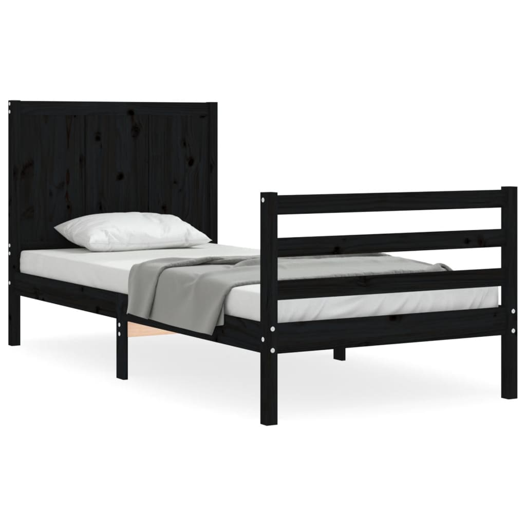 Bed Frame without Mattress Black 90x190 cm Solid Wood
