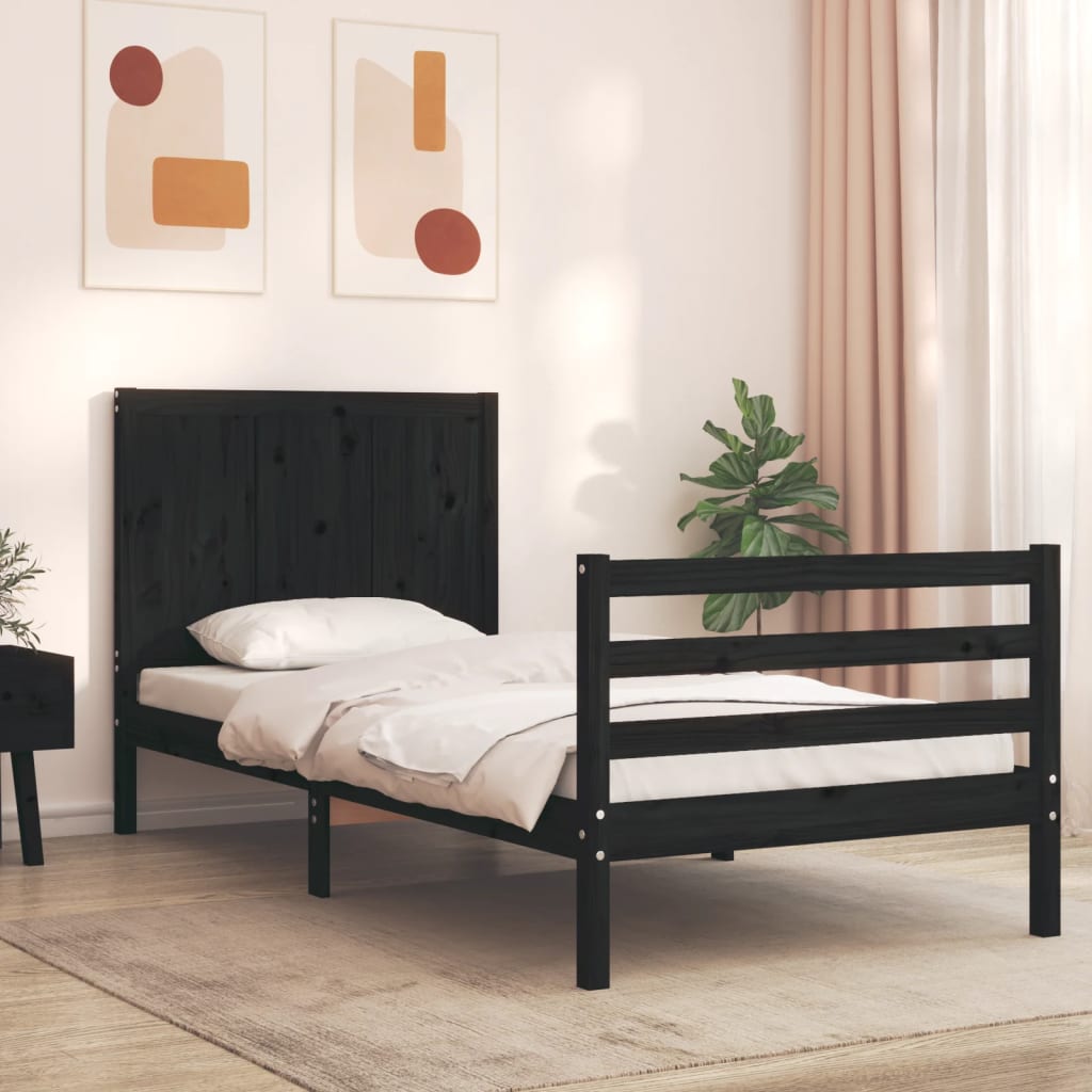 Bed Frame without Mattress Black 90x190 cm Solid Wood