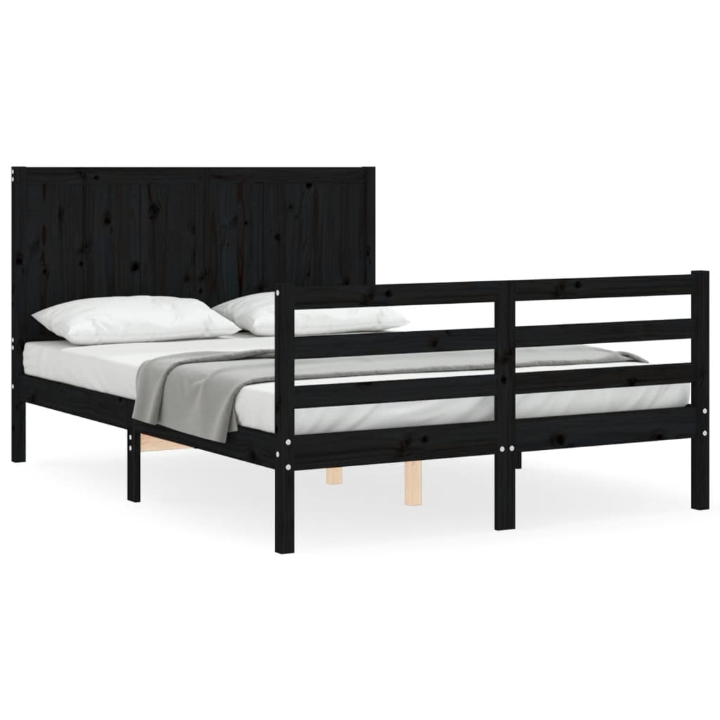 Bed Frame without Mattress Black 135x190 cm Solid Wood