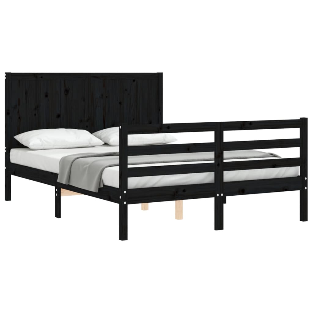 Bed Frame without Mattress Black 135x190 cm Solid Wood