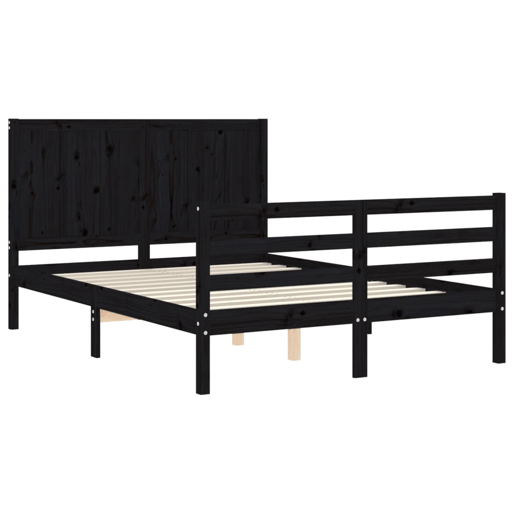 Bed Frame without Mattress Black 135x190 cm Solid Wood