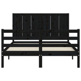 Bed Frame without Mattress Black 135x190 cm Solid Wood - Close-Up Angle
