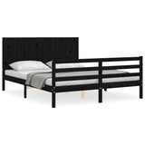 Bed Frame without Mattress Black 150x200 cm Solid Wood - Front View