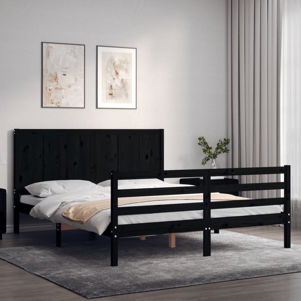 Bed Frame without Mattress Black 150x200 cm Solid Wood