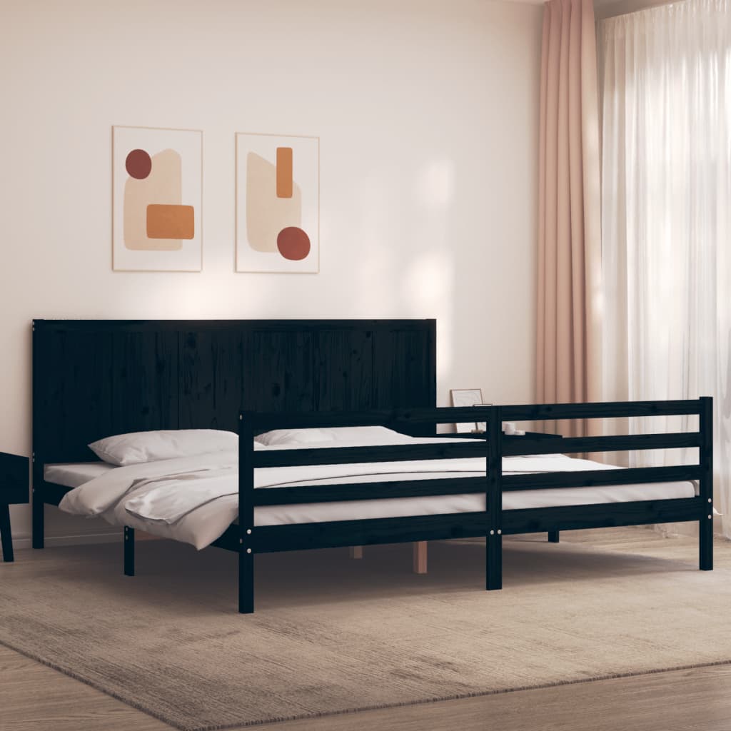 Bed Frame without Mattress Black 183x203 cm King Solid Wood