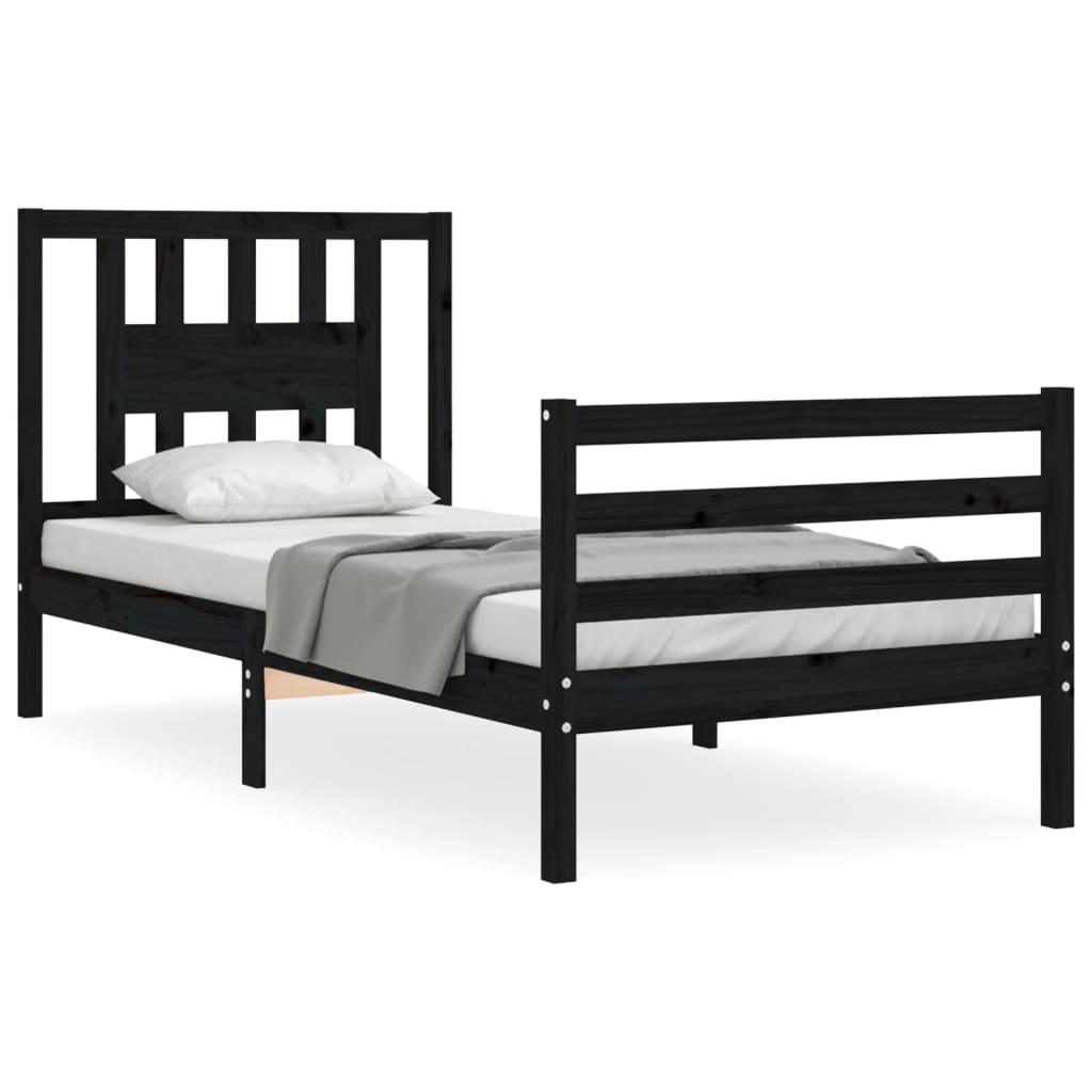Bed Frame without Mattress Black 90x190 cm Solid Wood