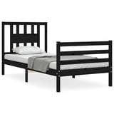 Bed Frame without Mattress Black 90x190 cm Solid Wood - Front View