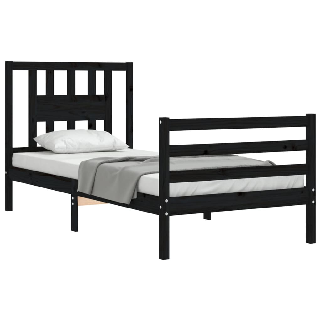 Bed Frame without Mattress Black 90x190 cm Solid Wood