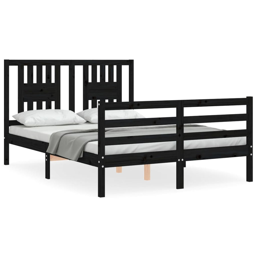 Bed Frame without Mattress Black 135x190 cm Solid Wood
