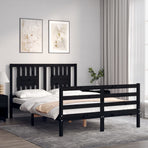 Bed Frame without Mattress Black 135x190 cm Solid Wood