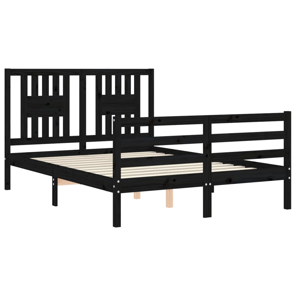 Bed Frame without Mattress Black 135x190 cm Solid Wood