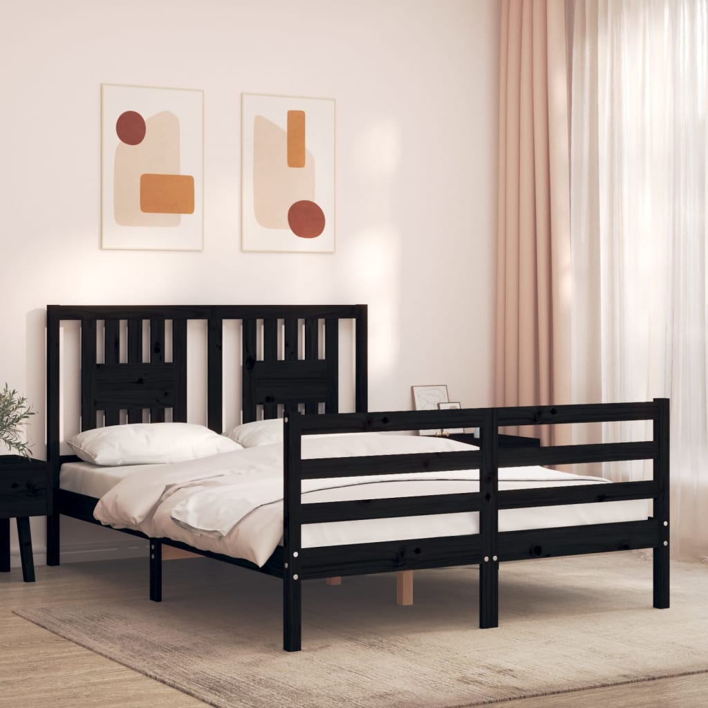 Bed Frame without Mattress Black 135x190 cm Solid Wood