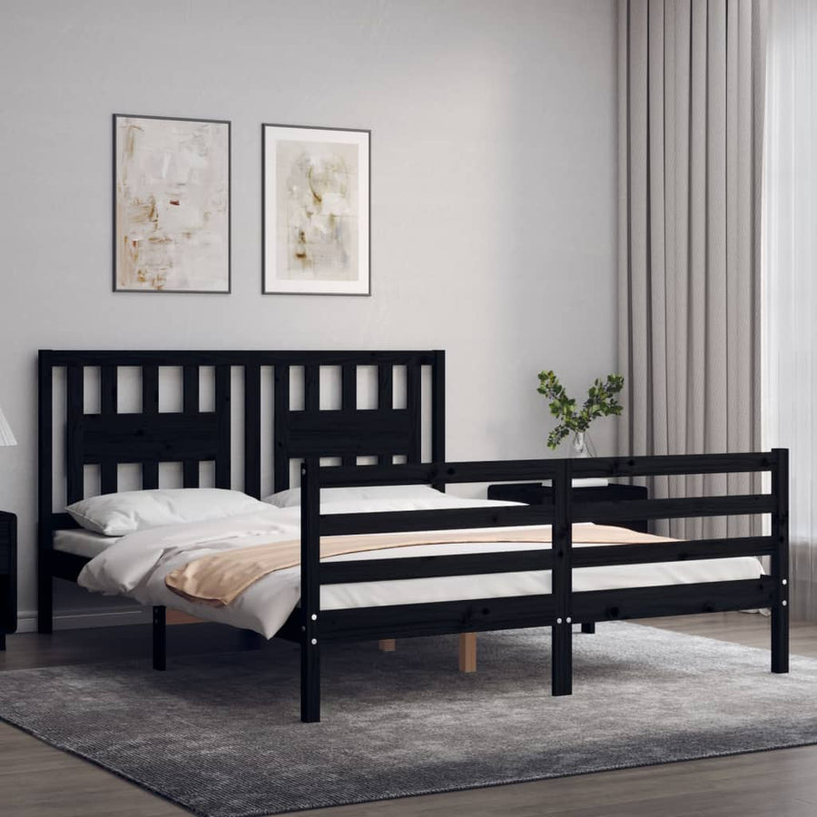 Bed Frame without Mattress Black 150x200 cm Solid Wood