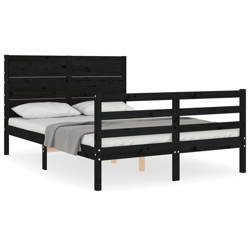 Bed Frame without Mattress Black 135x190 cm Solid Wood