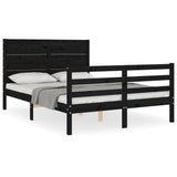 Bed Frame without Mattress Black 135x190 cm Solid Wood - Front View