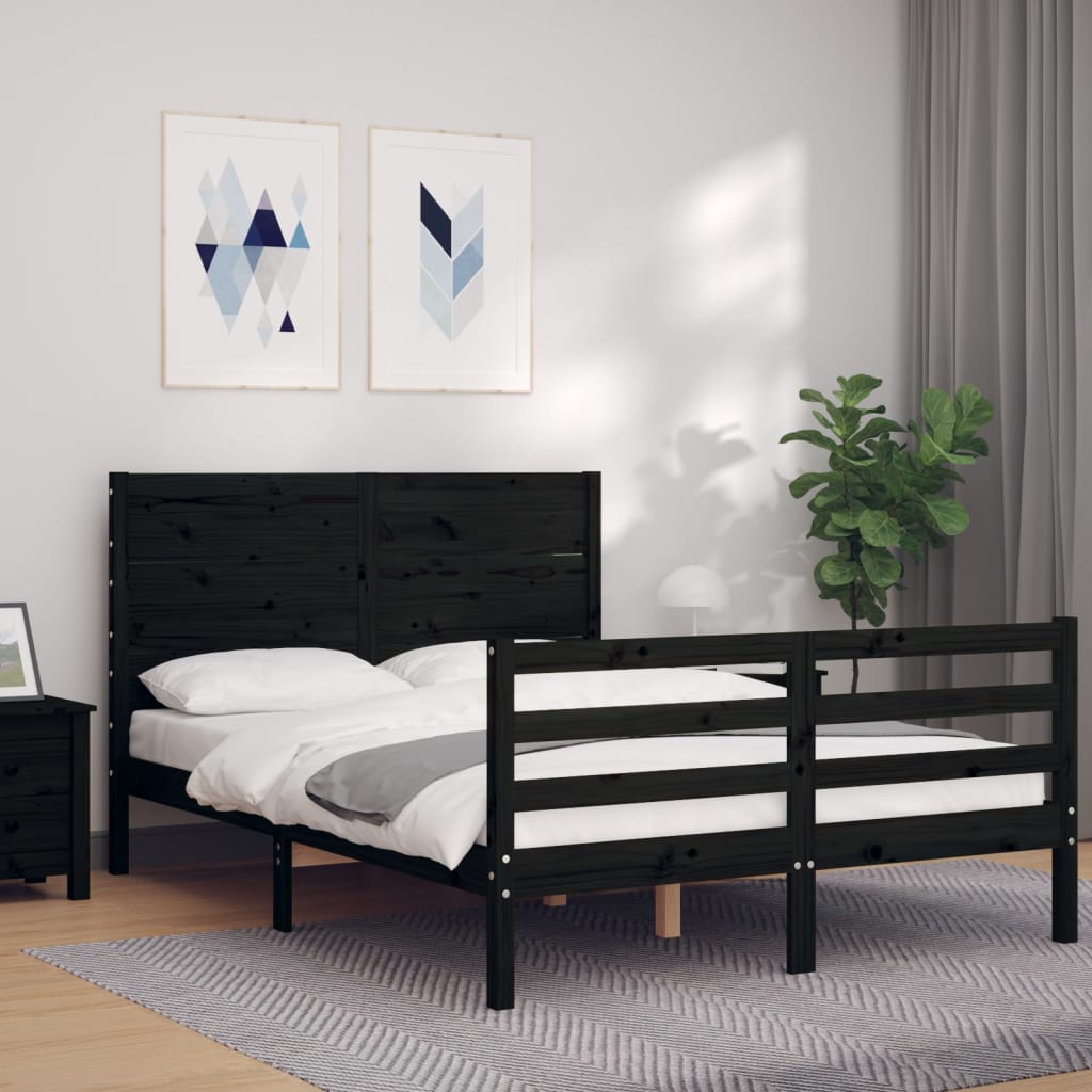 Bed Frame without Mattress Black 135x190 cm Solid Wood