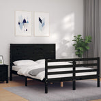 Bed Frame without Mattress Black 135x190 cm Solid Wood