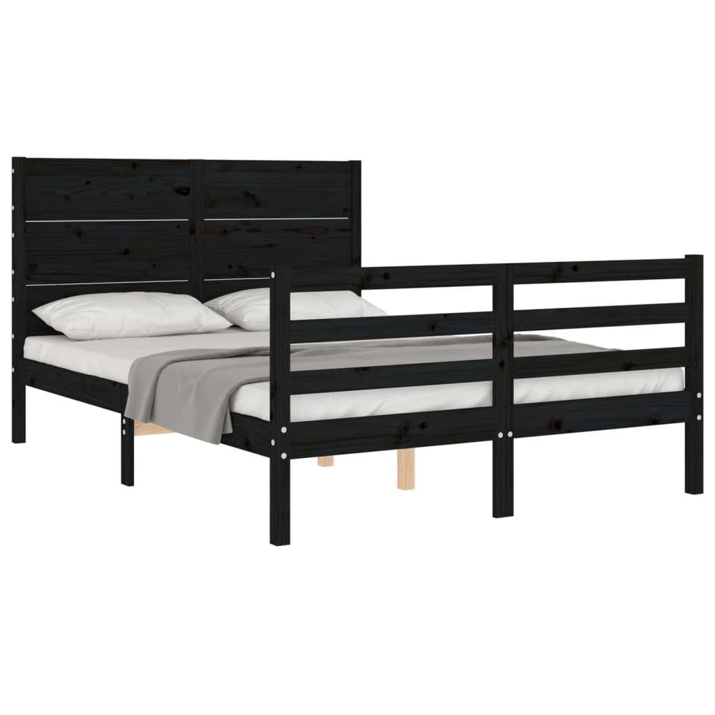 Bed Frame without Mattress Black 135x190 cm Solid Wood