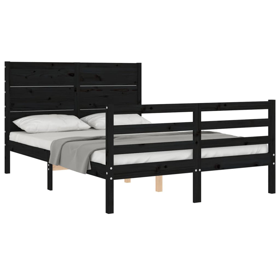 Bed Frame without Mattress Black 135x190 cm Solid Wood
