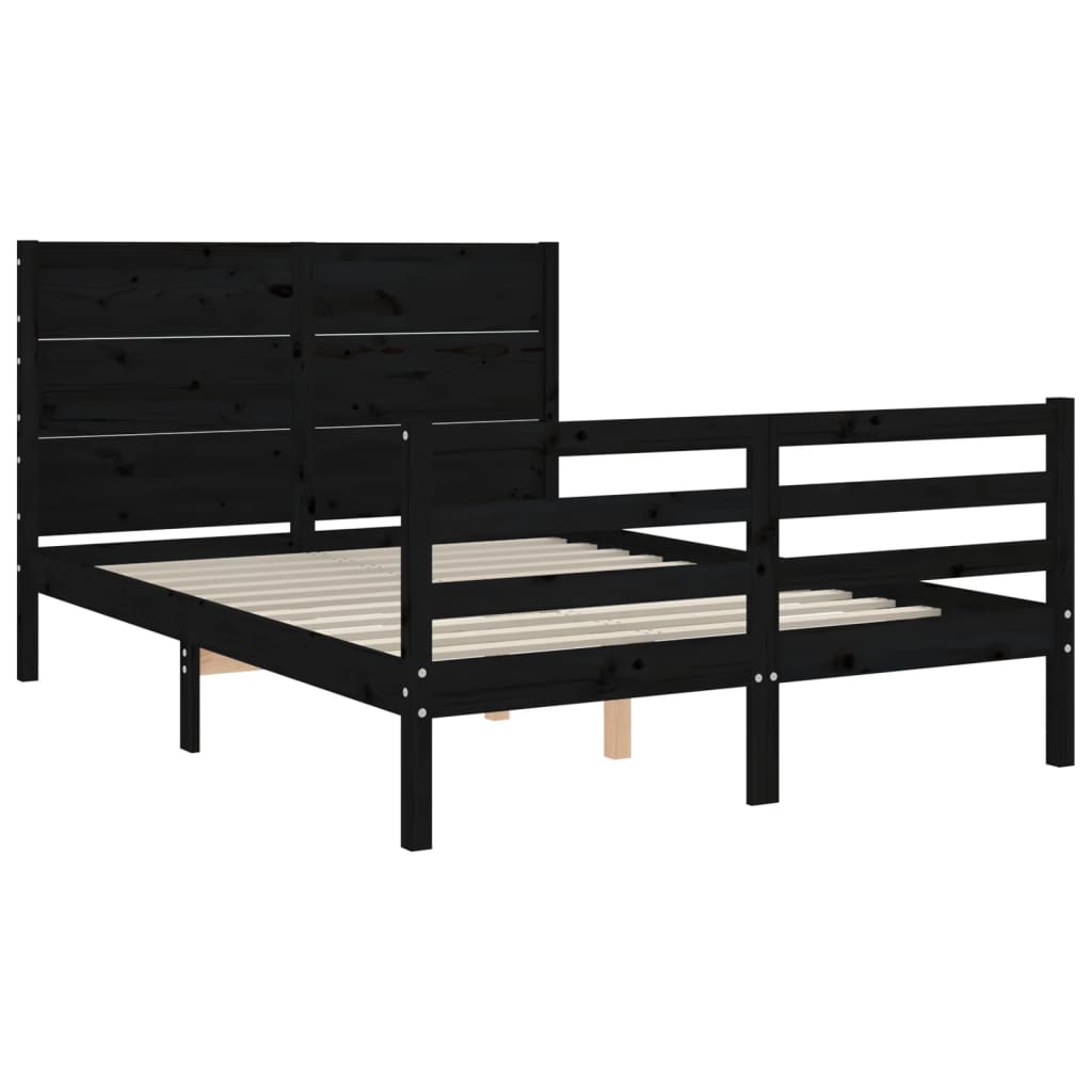 Bed Frame without Mattress Black 135x190 cm Solid Wood