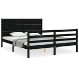 Bed Frame without Mattress Black 150x200 cm Solid Wood - Front View
