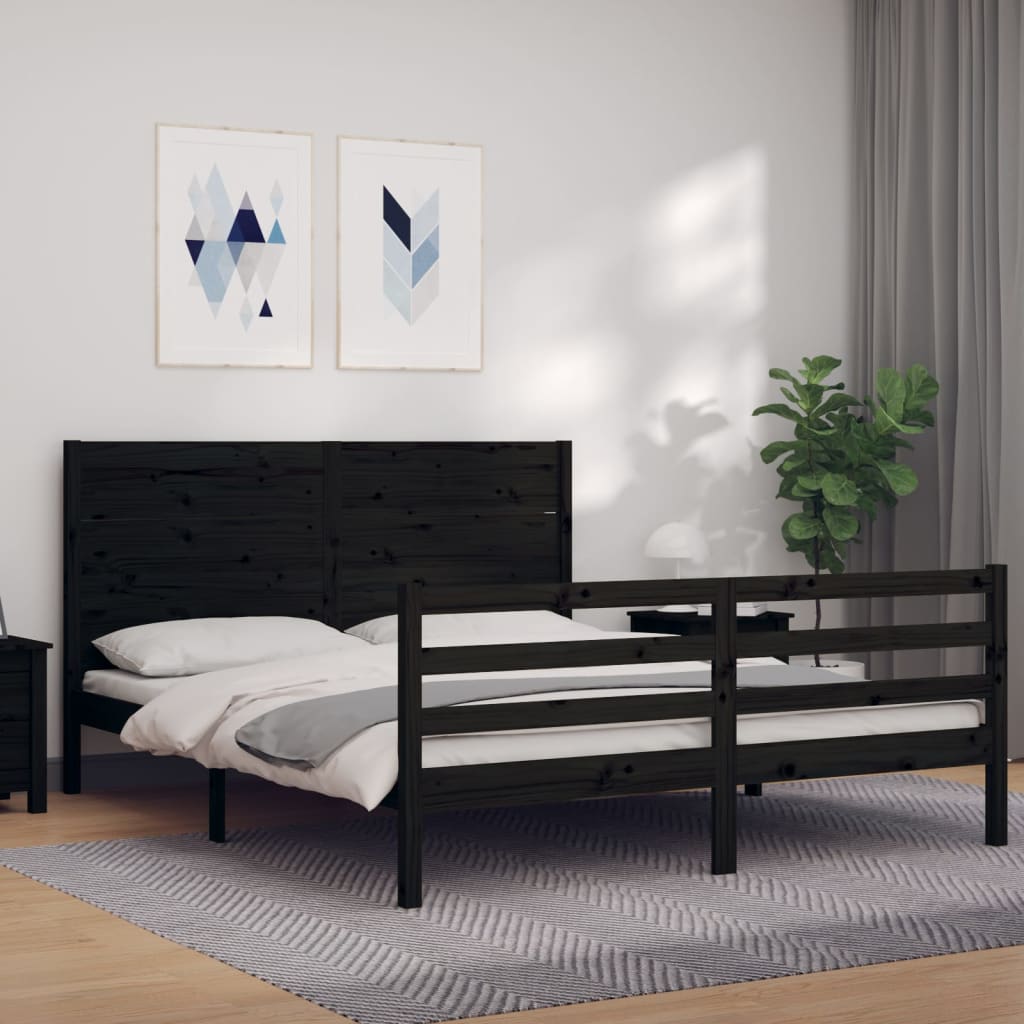 Bed Frame without Mattress Black 150x200 cm Solid Wood