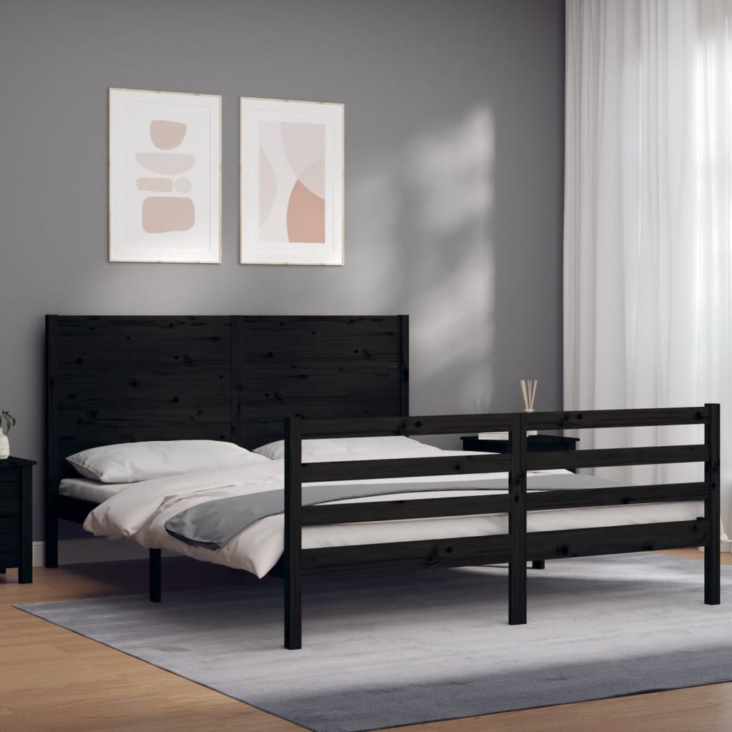 Bed Frame without Mattress Black 150x200 cm Solid Wood