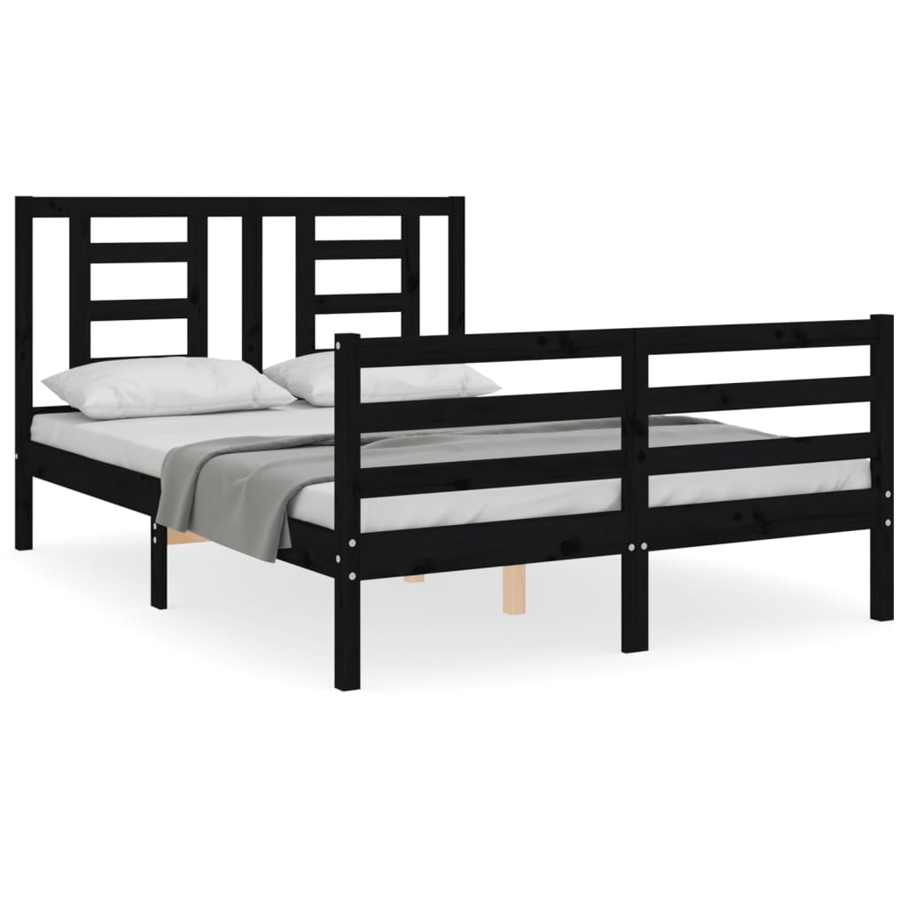 Bed Frame without Mattress Black 135x190 cm Solid Wood