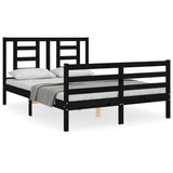 Bed Frame without Mattress Black 135x190 cm Solid Wood - Front View