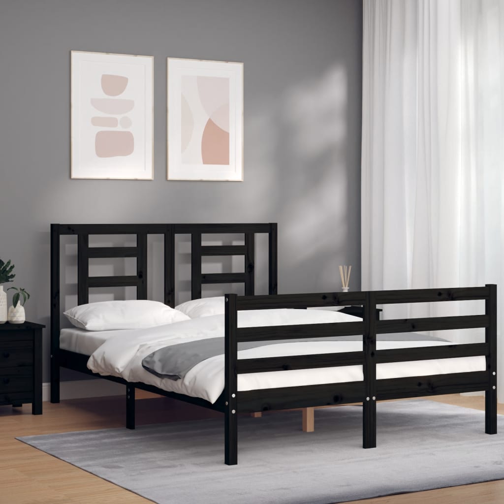 Bed Frame without Mattress Black 135x190 cm Solid Wood