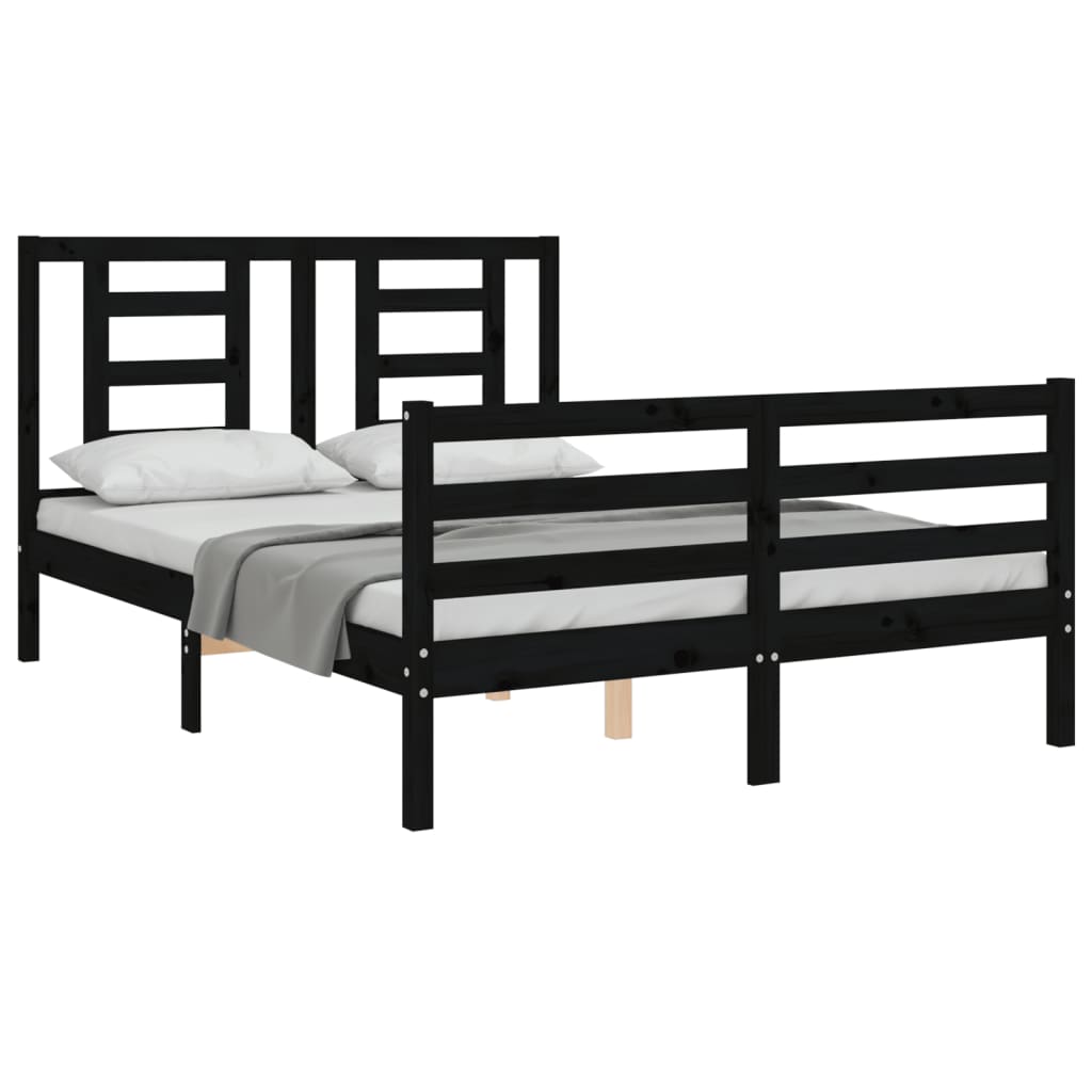 Bed Frame without Mattress Black 135x190 cm Solid Wood